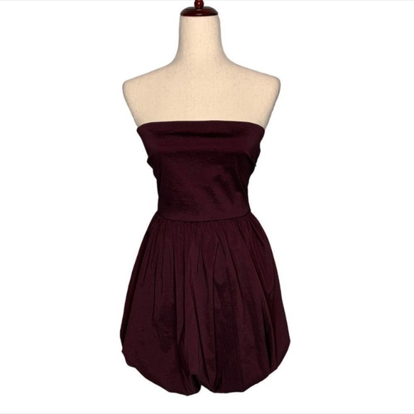 Socialite Burgundy Strapless Puff Mini Dress| Size M - Picture 4 of 9